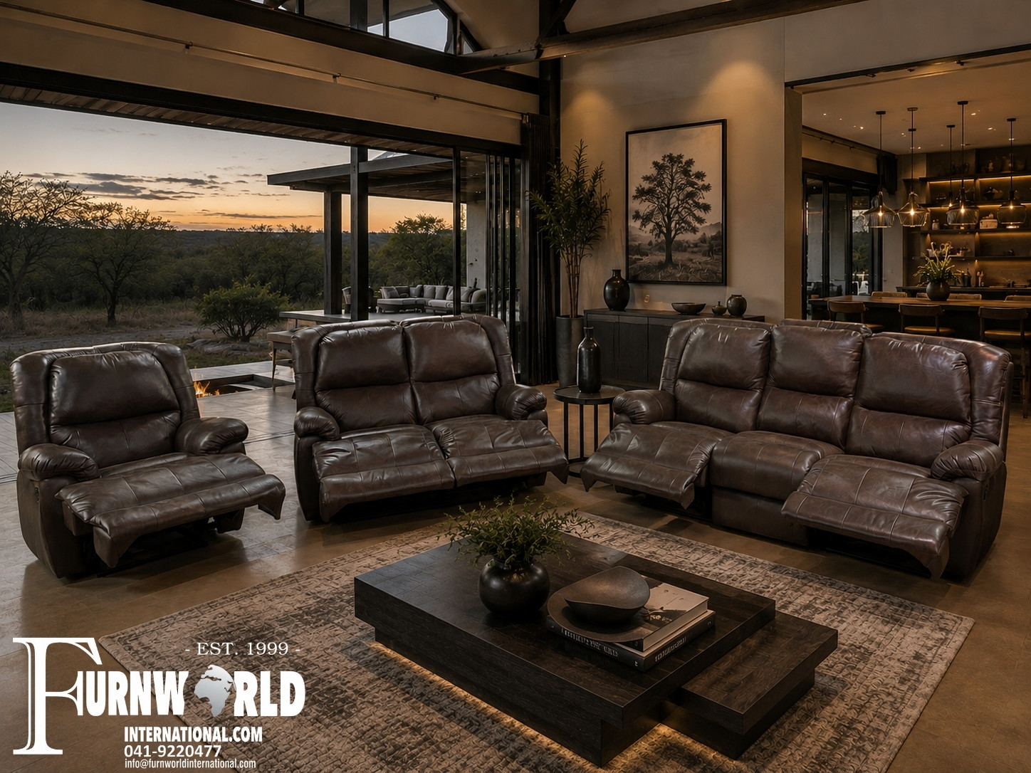 Divan Leather Recliner 3-2-1 Set Lounge